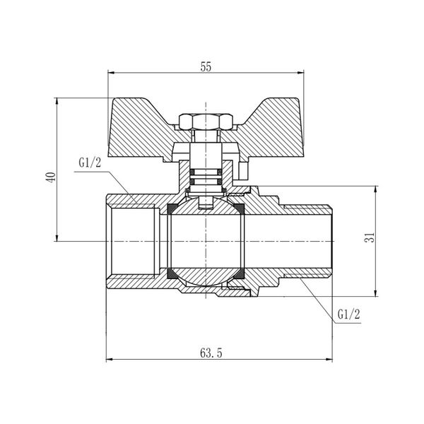 Кран кульовий SD Forte 1/2" ВЗ для газа (метелик) SF607G15 SD00010578 фото