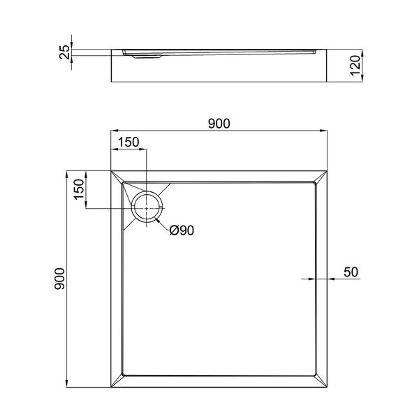 Душовий піддон Qtap Tern 309912C 90x90x12 см + сифон SD00046988 фото