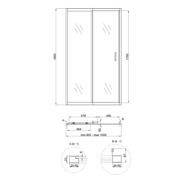 Душові двері в нішу Qtap Taurus CRM209-1.C6 90-100x185 см, скло Clear 6 мм, покриття CalcLess SD00045295 фото