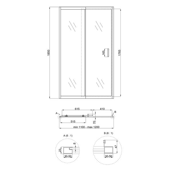 Душові двері в нішу Qtap Taurus CRM201-11.C6 110-120x185 см, скло Clear 6 мм, покриття CalcLess SD00045296 фото