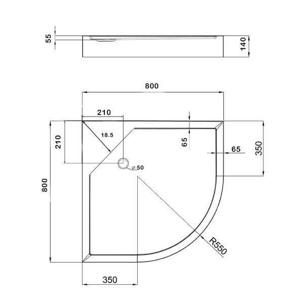 Lidz Душовий піддон KAPIELKA ST80x80x14 низький, напівкруглий, діаметр зливу 52 мм SD00050739 фото