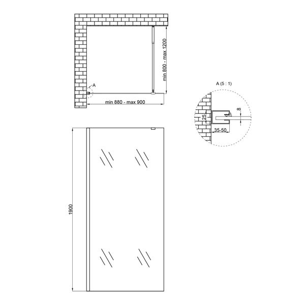 Душова перегородка Qtap Walk-In Standard CRM209.C8 90х190 см, скло Clear 8 мм, покриття CalcLess SD00045303 фото