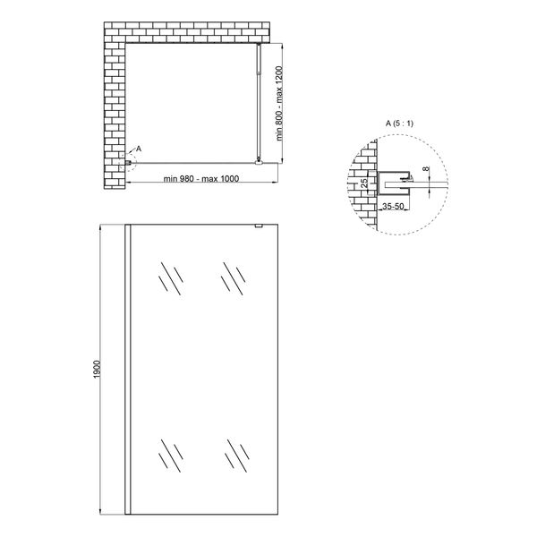 Душова перегородка Qtap Walk-In Standard CRM201.C8 100х190 см, скло Clear 8 мм, покриття CalcLess SD00045304 фото