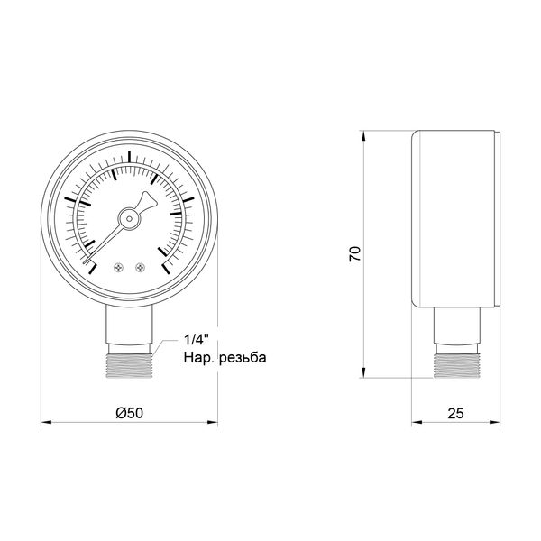 Манометр SD Plus 50 мм 1/4", нижнє підмикання SD1704B SD00006077 фото