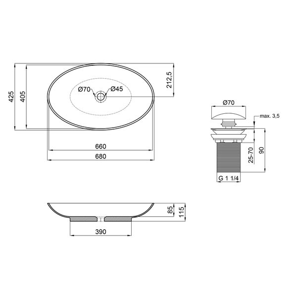 Раковина-чаша Qtap Dove 680х420х120 White з донним клапаном QT0611K160W SD00032981 фото