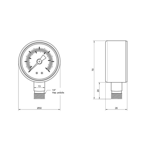 Манометр SD Plus 50 мм 1/4", нижнє підмикання SD1706B SD00006081 фото