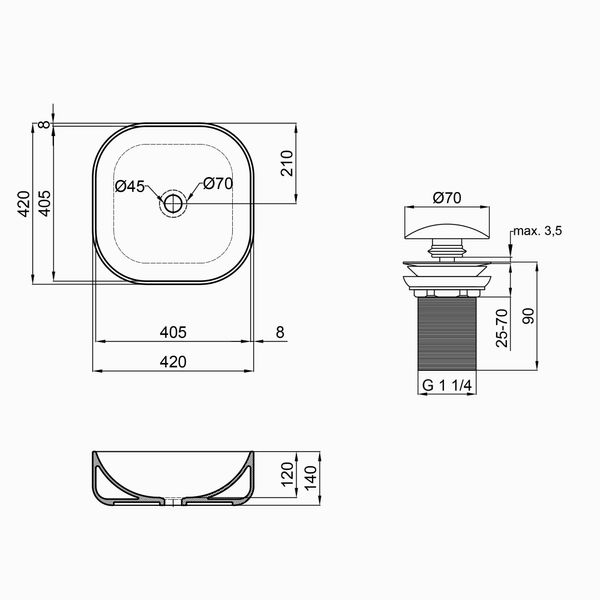 Раковина-чаша Qtap Kolibri 430х430х150 White з донним клапаном QT1011K396W SD00032988 фото