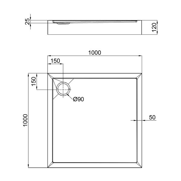 Душовий піддон Qtap Tern 301112 100x100x12 см + сифон SD00046989 фото