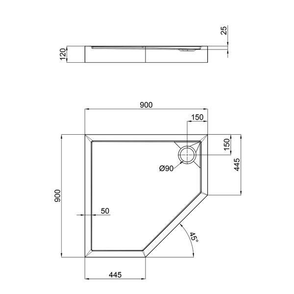 Душовий піддон Qtap Diamond 309912 90x90x12 см + сифон SD00046992 фото