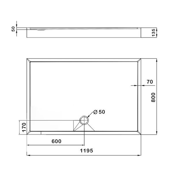 Душовий піддон KAPIELKA ST120x80х14 низький, прямокутний, діаметр зливу 52 мм Lidz SD00051134 фото